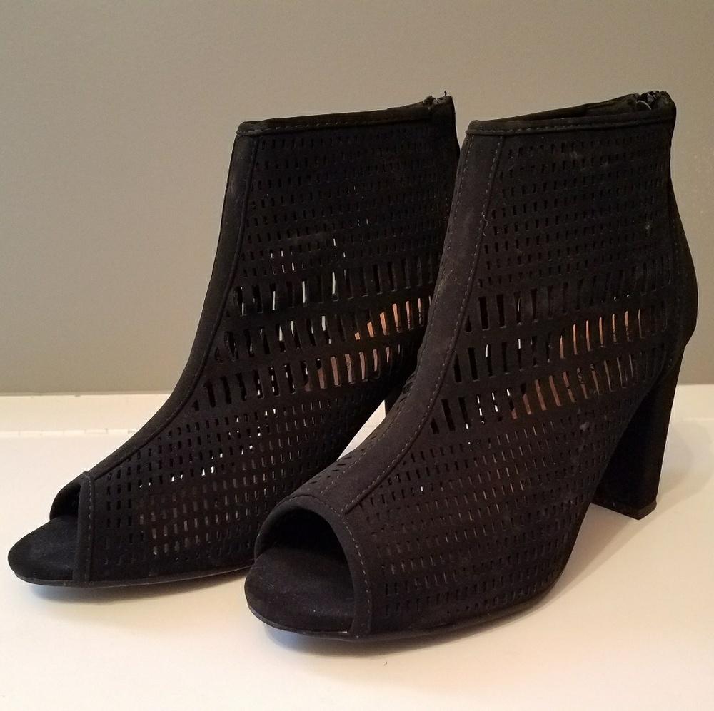 Black Suede Peep Toe Booties
